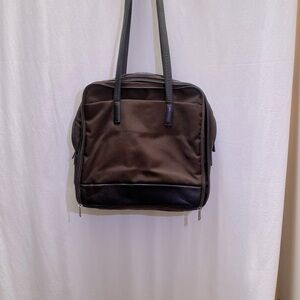 Tumi chocolate brown leather and nylon tote